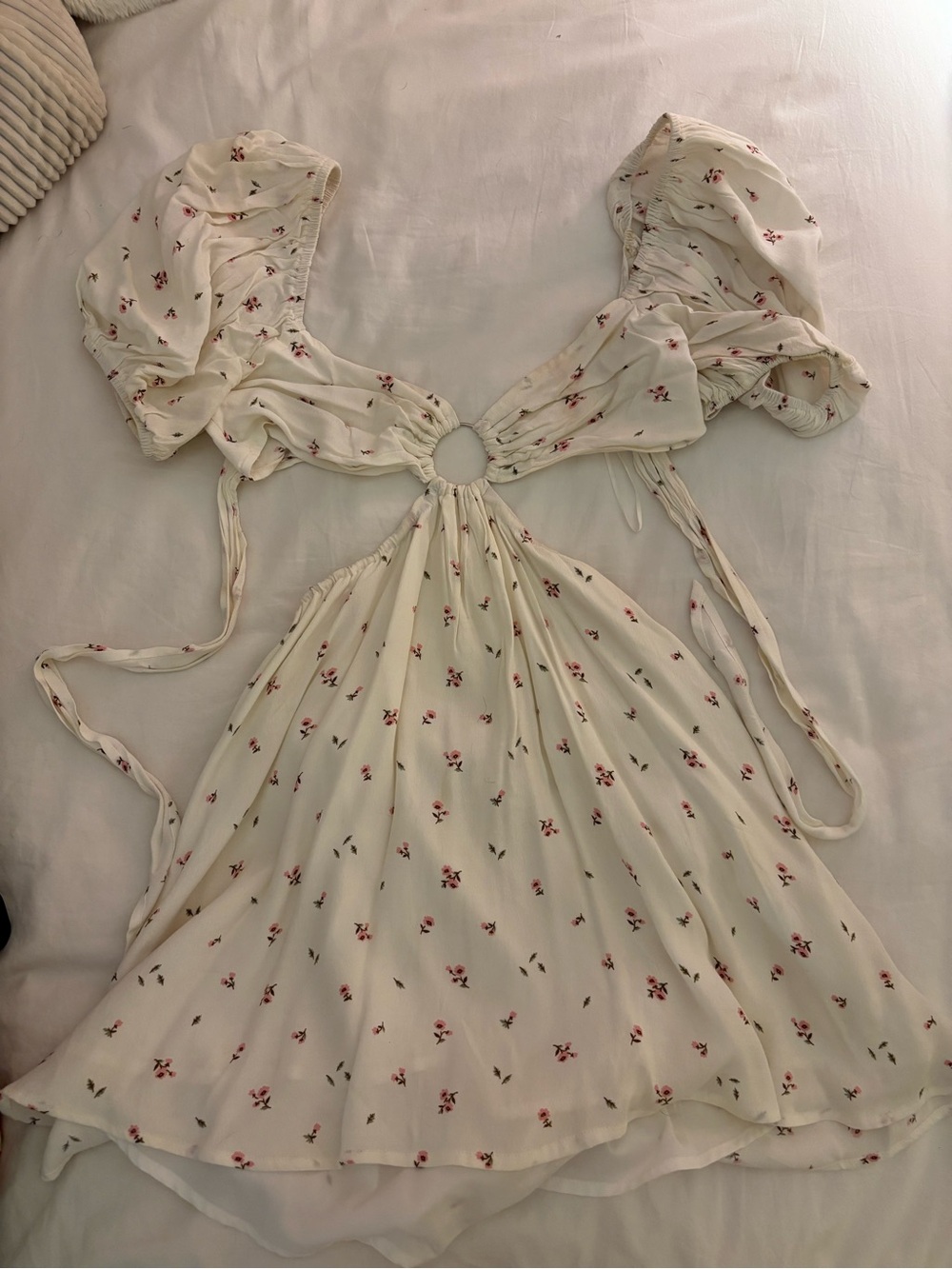 Floral Cream Cutout Mini Dress - Cream with pink Floral